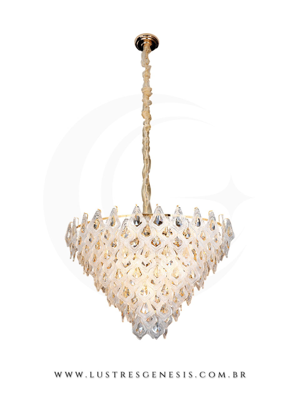 Lustre Pendente Moderno de Cristal Dourado Ø80cm Redondo, Sala de Jantar, Quartos, Mesa Area Gourmet, Quarto Casal, Suite Master